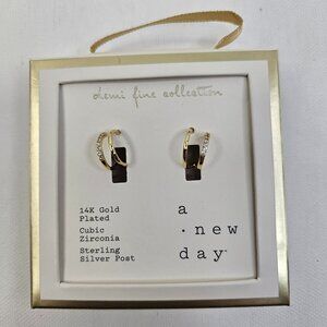 A New Day Doble Hoop Earrings 14K Gold Plated Cubic Zirconia Demi Fine